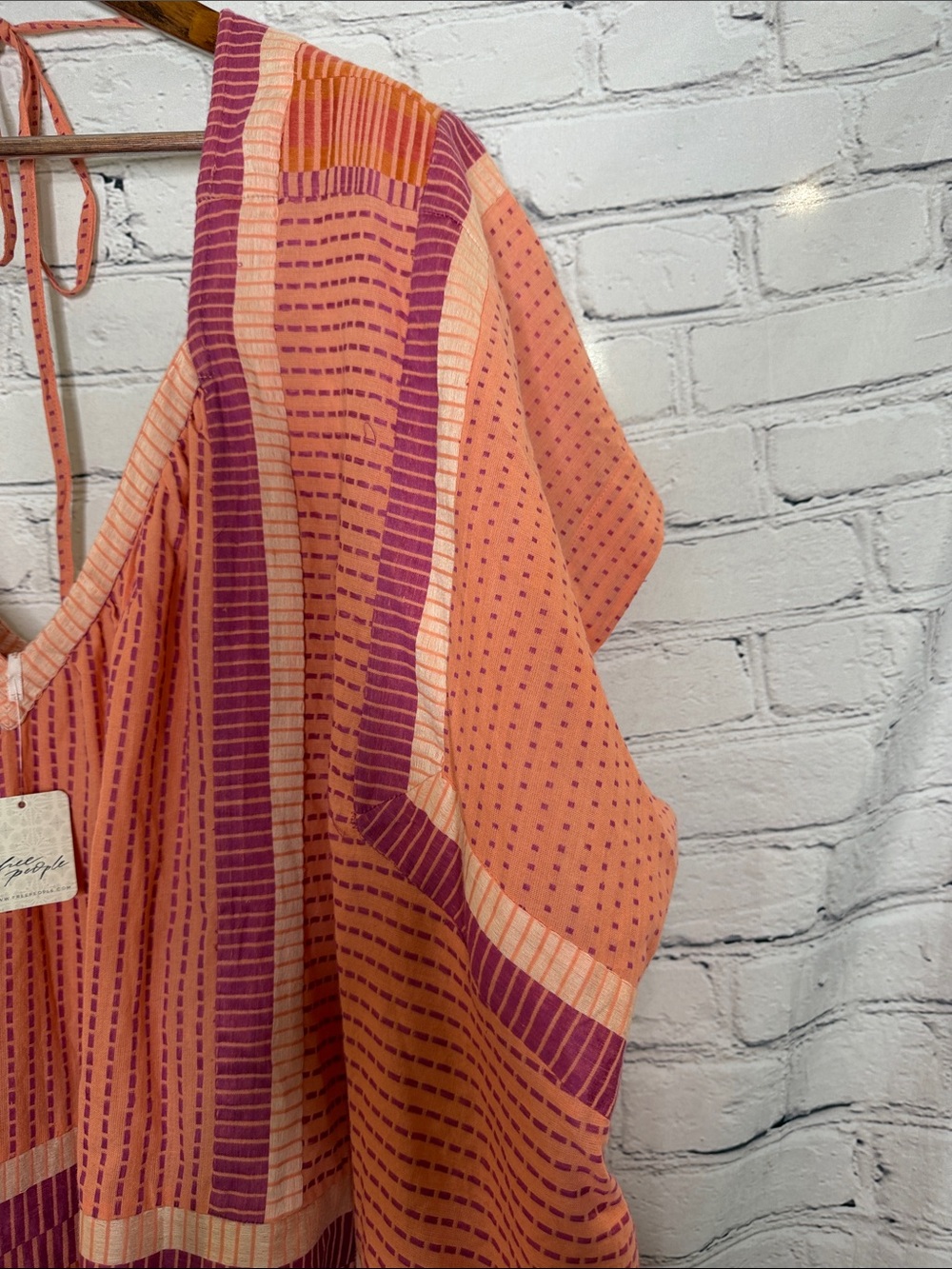 Free People Peach & Pink Striped V-Neck Over Sized Caftan Tunic Dress Size Large - Picture 5 of 12